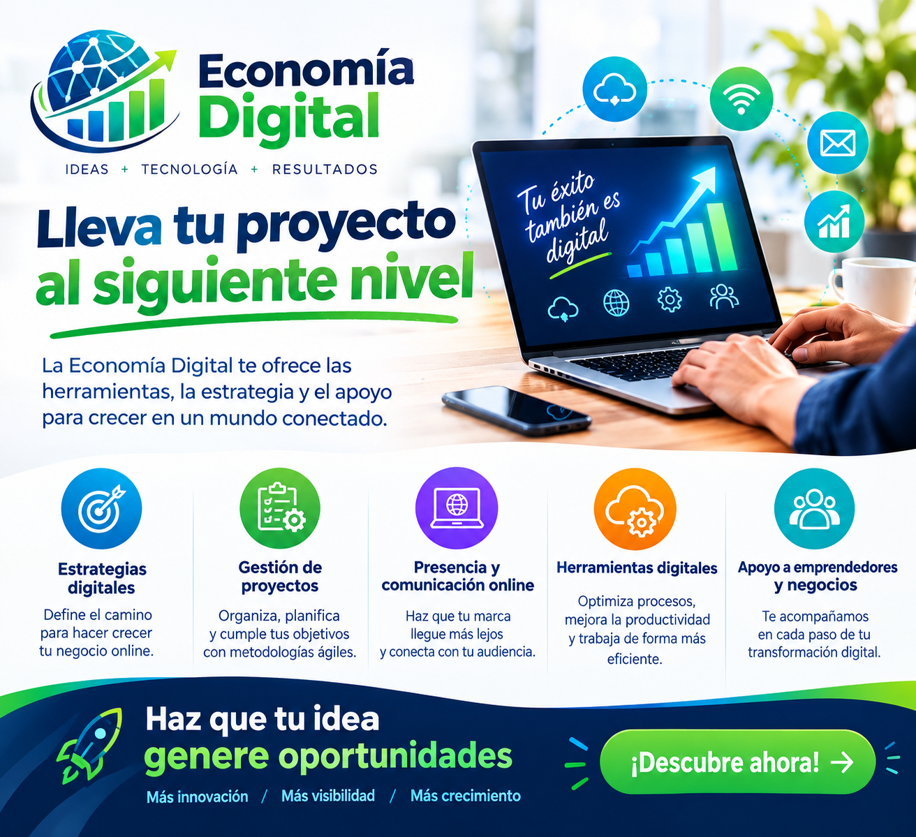 Economía digital: estrategias, redes sociales, comunicación online y apoyo a negocios